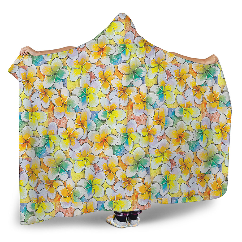 Colorful Frangipani Pattern Print Hooded Blanket