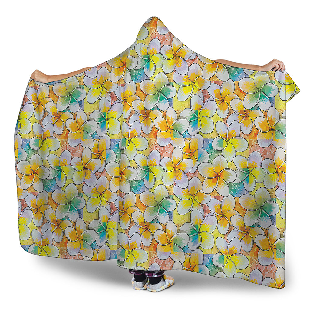 Colorful Frangipani Pattern Print Hooded Blanket
