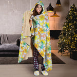 Colorful Frangipani Pattern Print Hooded Blanket