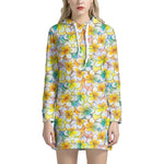 Colorful Frangipani Pattern Print Hoodie Dress