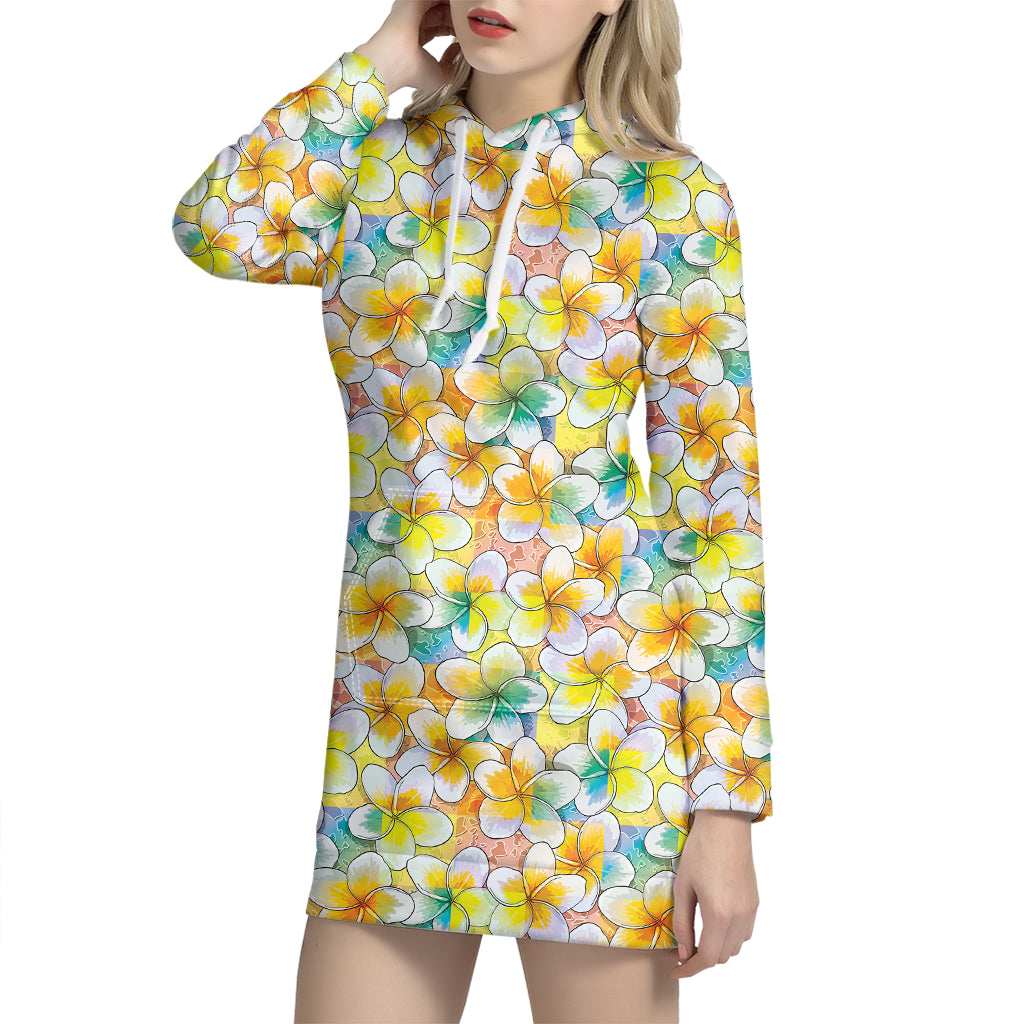 Colorful Frangipani Pattern Print Hoodie Dress
