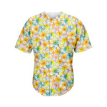 Colorful Frangipani Pattern Print Men's Baseball Jersey