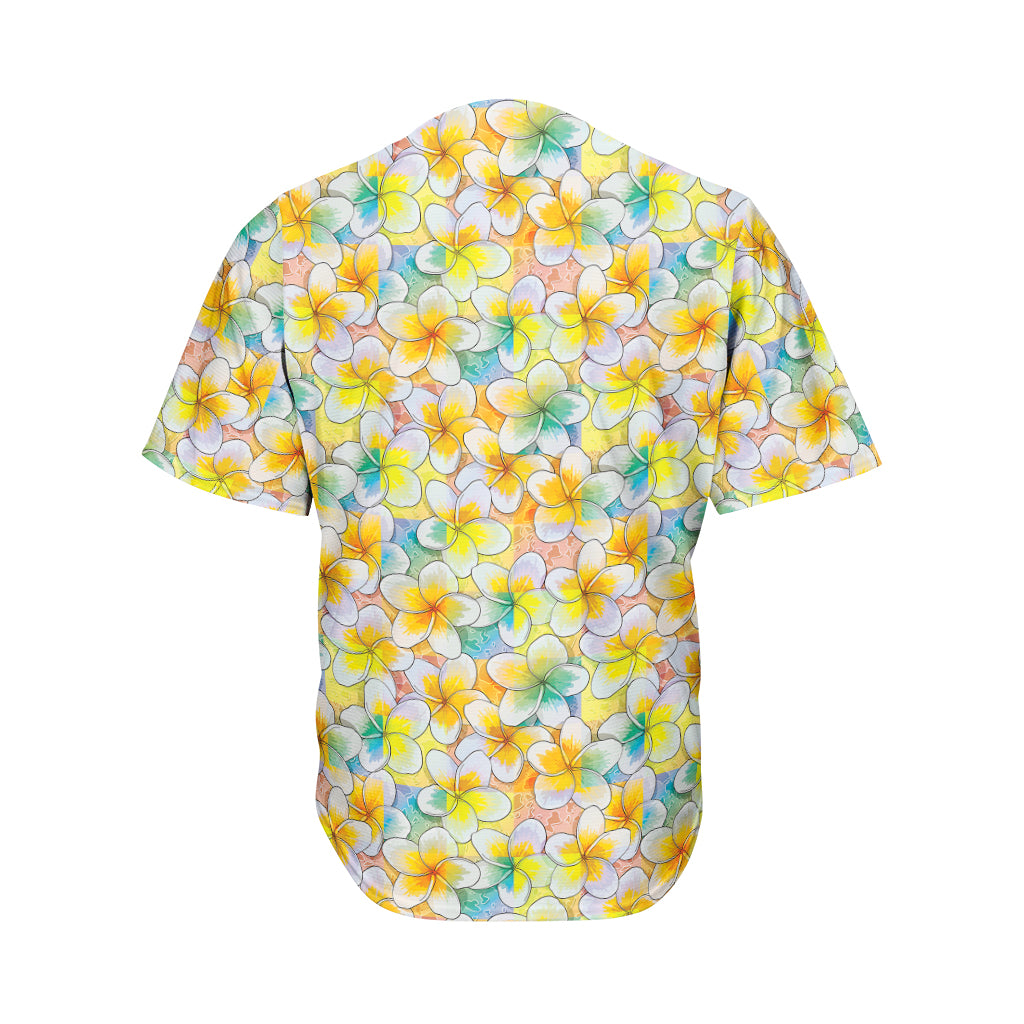 Colorful Frangipani Pattern Print Men's Baseball Jersey