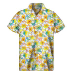 Colorful Frangipani Pattern Print Men's Short Sleeve Shirt