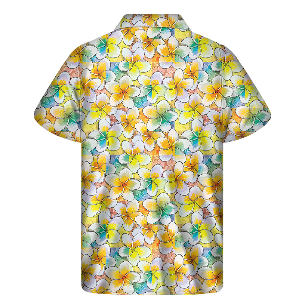 Colorful Frangipani Pattern Print Men's Short Sleeve Shirt