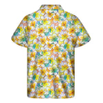Colorful Frangipani Pattern Print Men's Short Sleeve Shirt