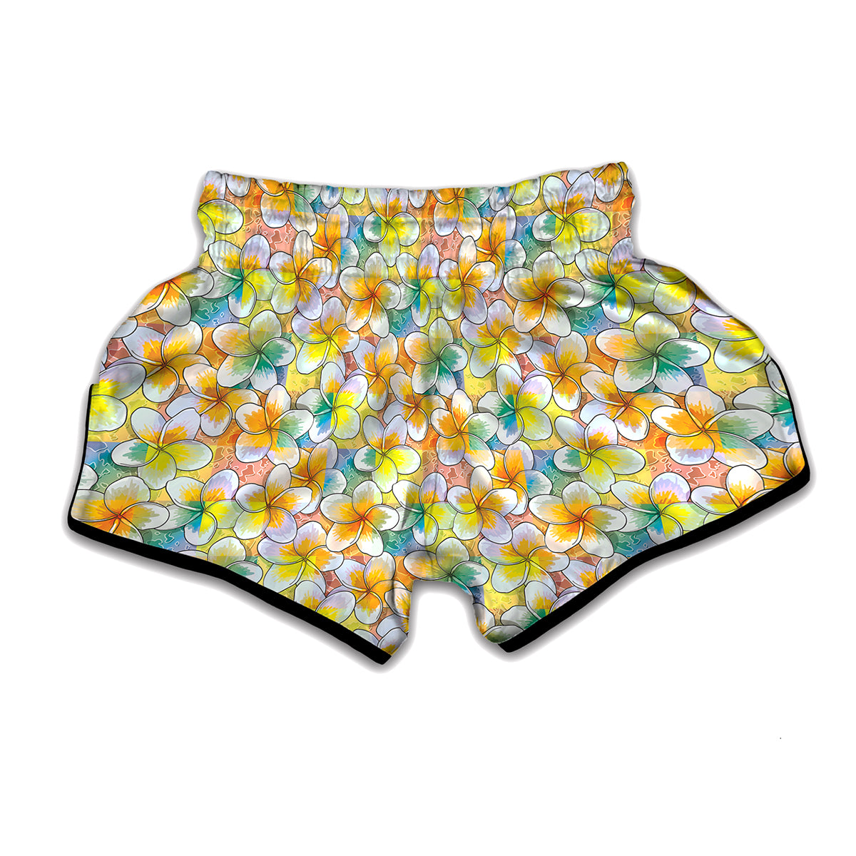 Colorful Frangipani Pattern Print Muay Thai Boxing Shorts