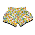 Colorful Frangipani Pattern Print Muay Thai Boxing Shorts