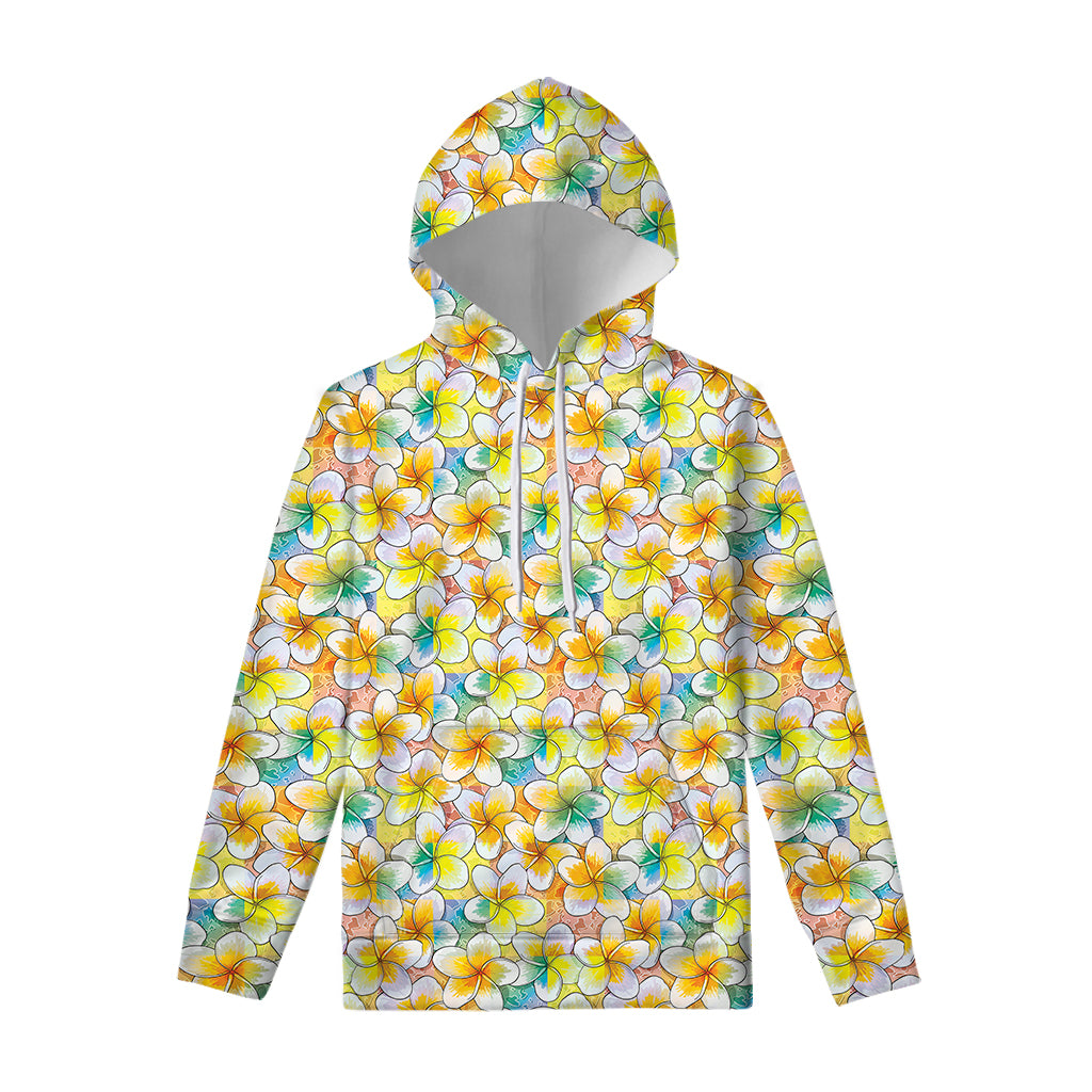 Colorful Frangipani Pattern Print Pullover Hoodie
