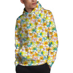 Colorful Frangipani Pattern Print Pullover Hoodie