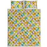 Colorful Frangipani Pattern Print Quilt Bed Set