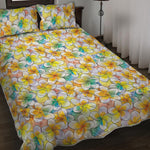Colorful Frangipani Pattern Print Quilt Bed Set