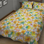 Colorful Frangipani Pattern Print Quilt Bed Set