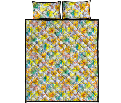 Colorful Frangipani Pattern Print Quilt Bed Set