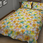 Colorful Frangipani Pattern Print Quilt Bed Set