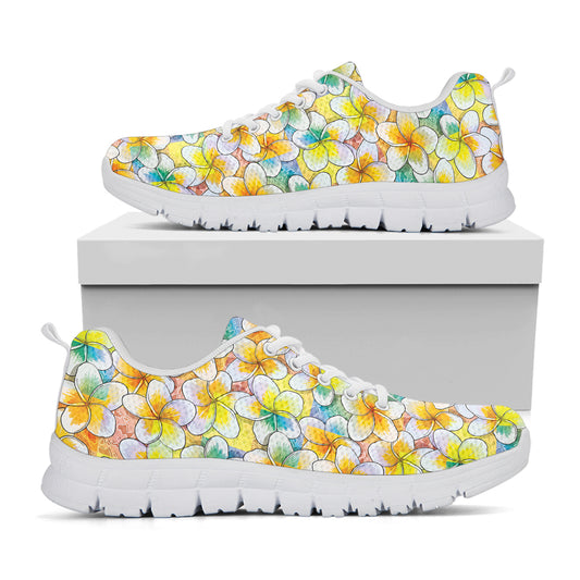 Colorful Frangipani Pattern Print White Sneakers