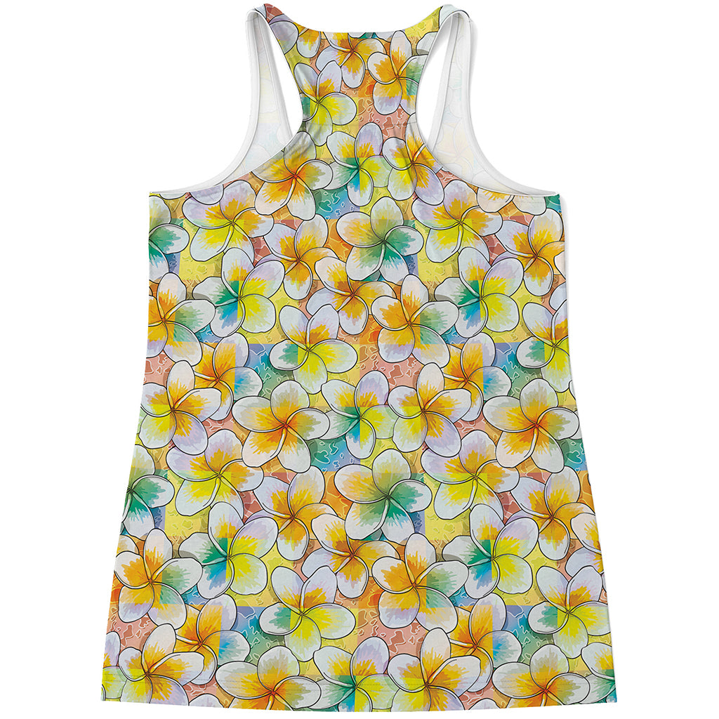 Colorful Frangipani Pattern Print Women's Racerback Tank Top