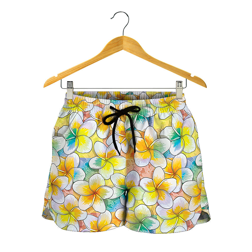 Colorful Frangipani Pattern Print Women's Shorts