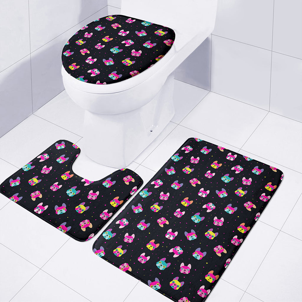 Colorful French Bulldog Print 3 Piece Bath Mat Set