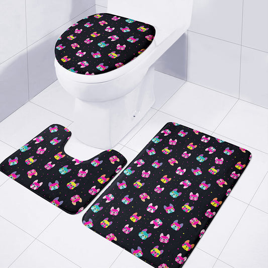 Colorful French Bulldog Print 3 Piece Bath Mat Set