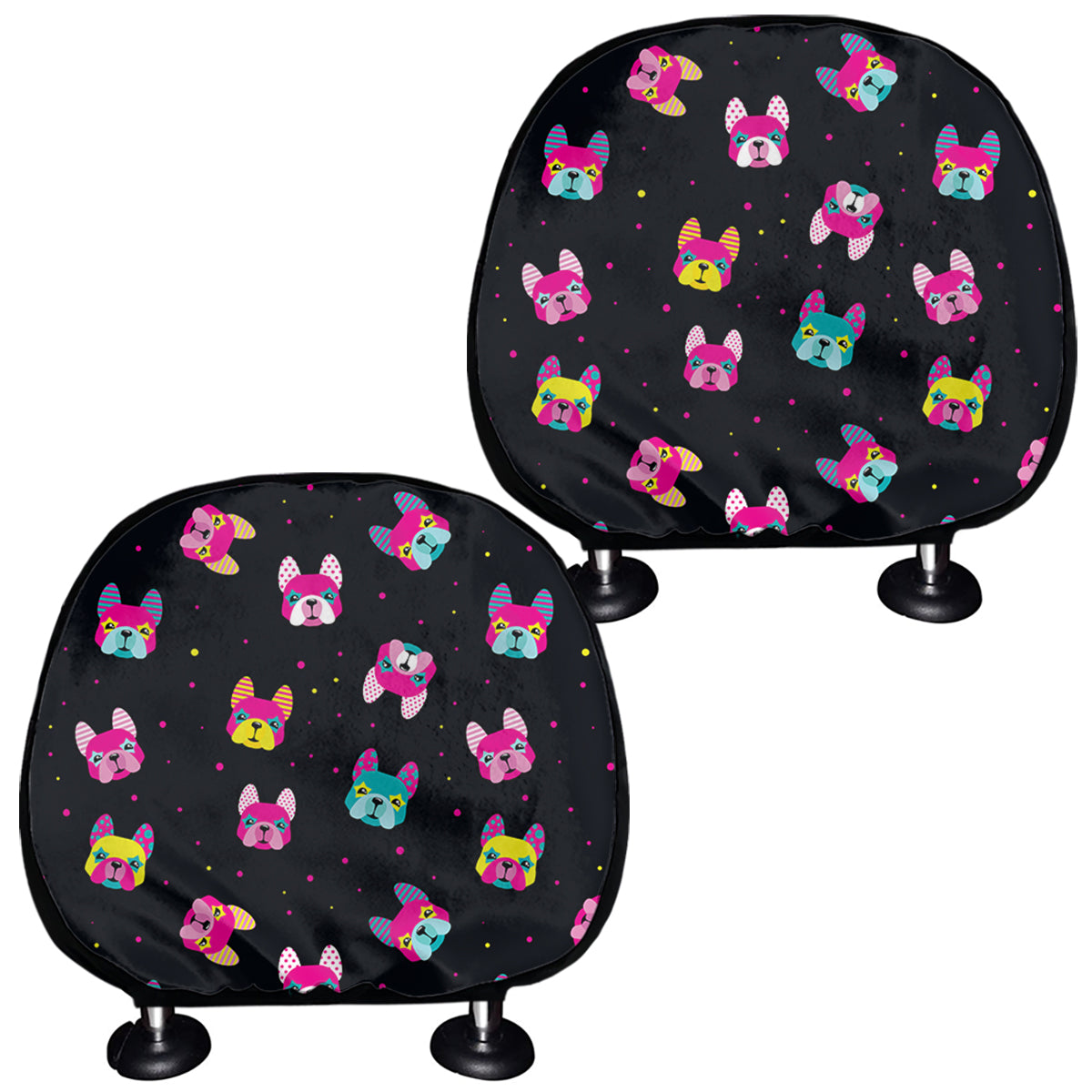 Colorful French Bulldog Print Car Headrest Covers