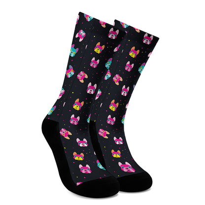 Colorful French Bulldog Print Crew Socks