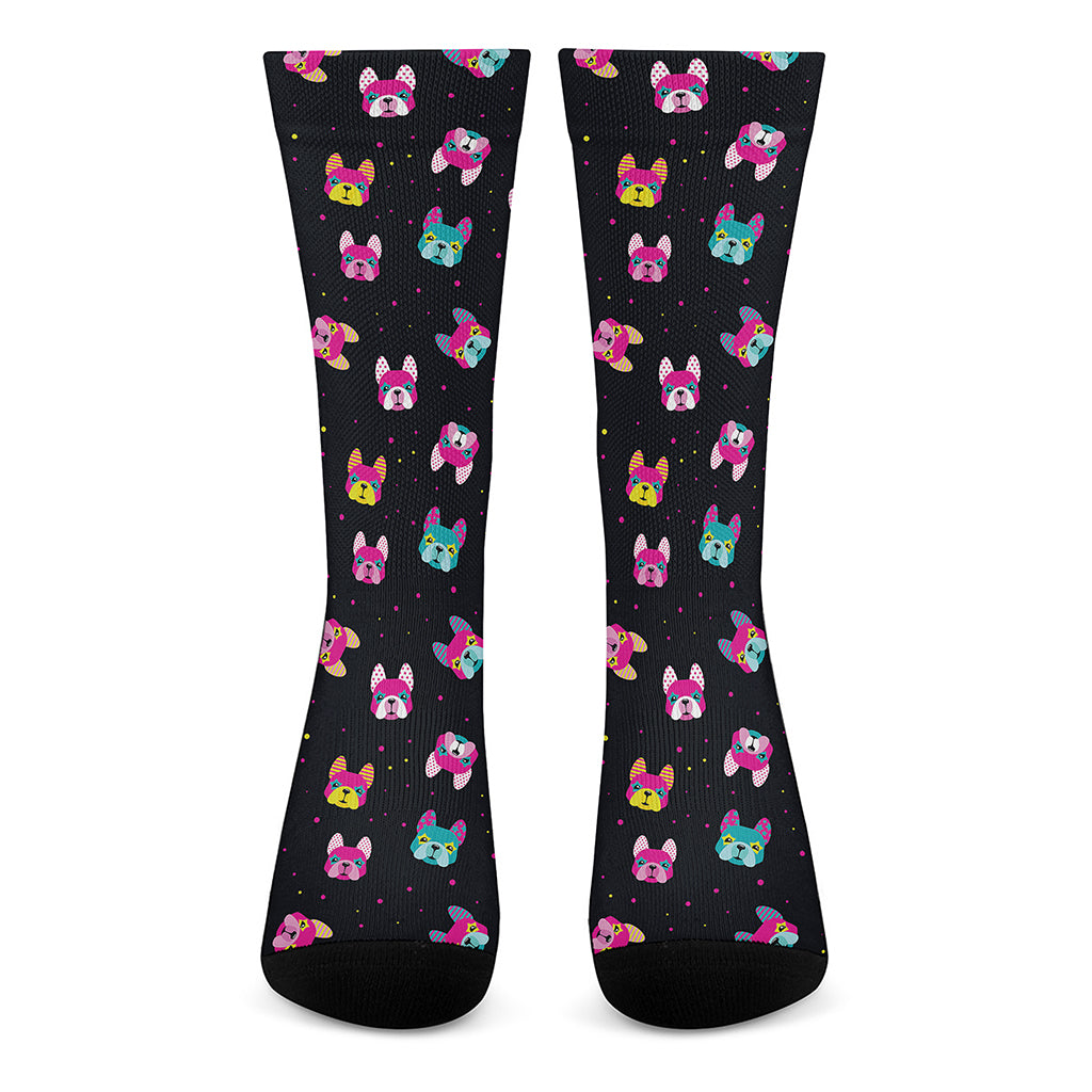Colorful French Bulldog Print Crew Socks