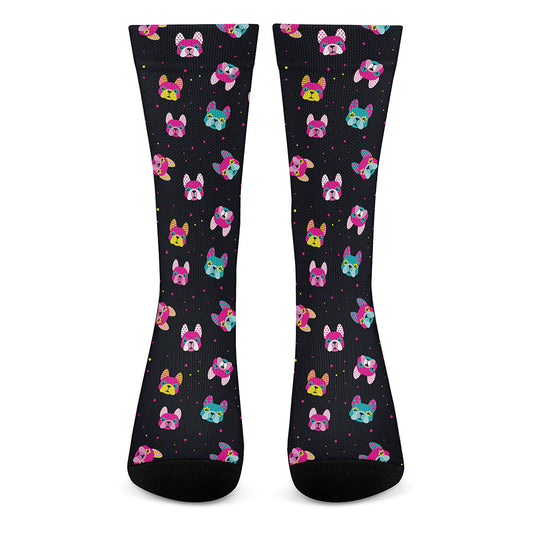 Colorful French Bulldog Print Crew Socks