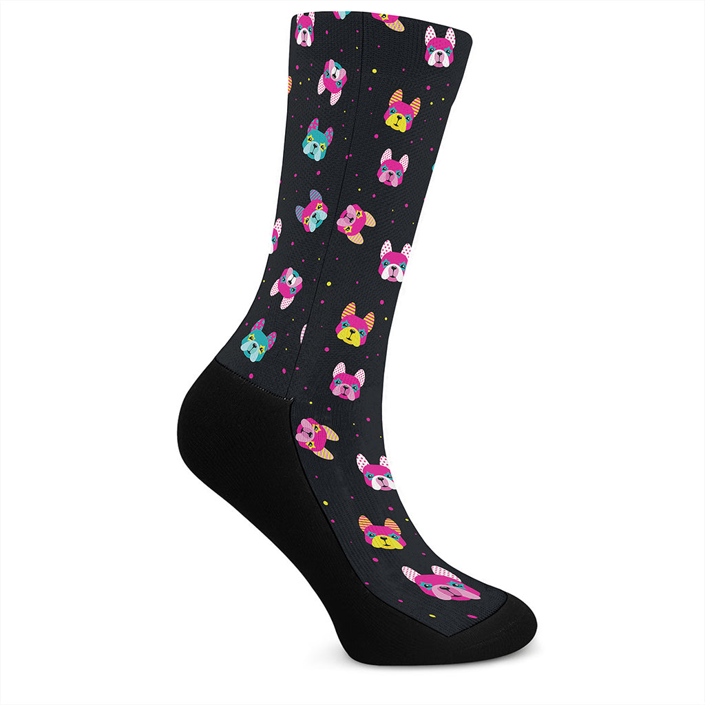 Colorful French Bulldog Print Crew Socks