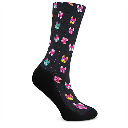 Colorful French Bulldog Print Crew Socks