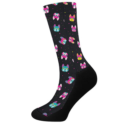 Colorful French Bulldog Print Crew Socks