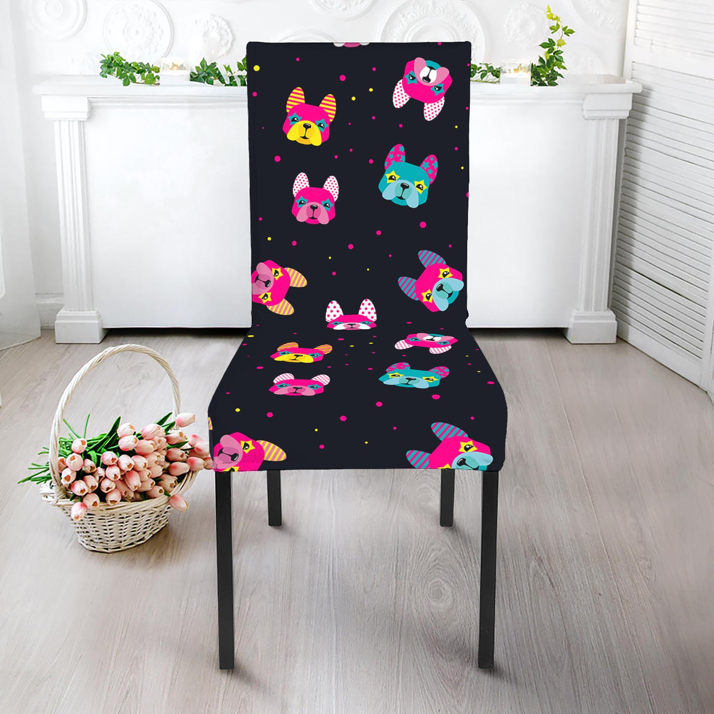 Colorful French Bulldog Print Dining Chair Slipcover