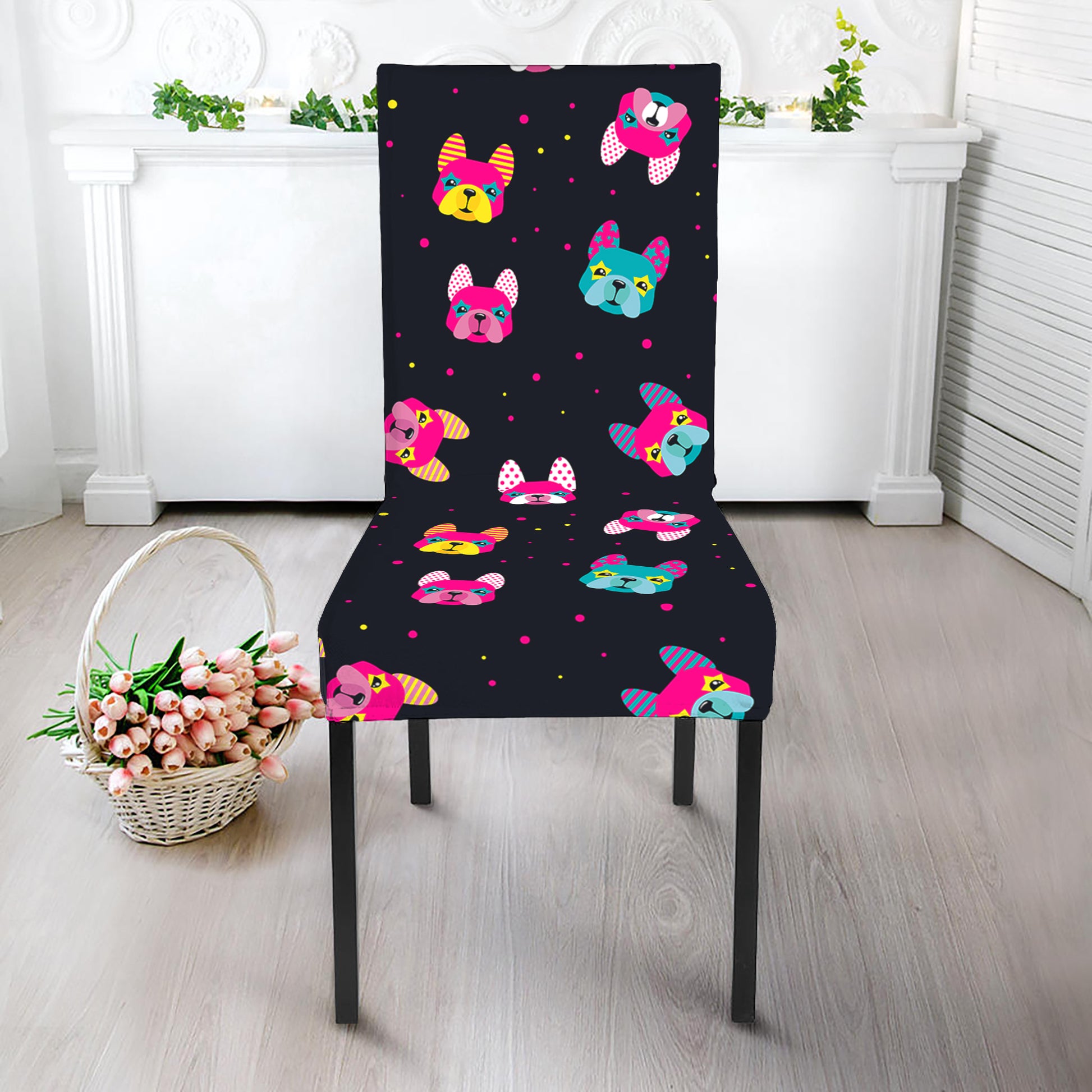 Colorful French Bulldog Print Dining Chair Slipcover