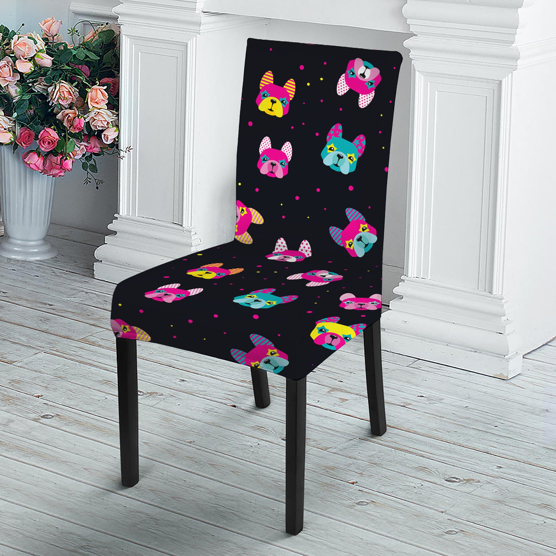 Colorful French Bulldog Print Dining Chair Slipcover