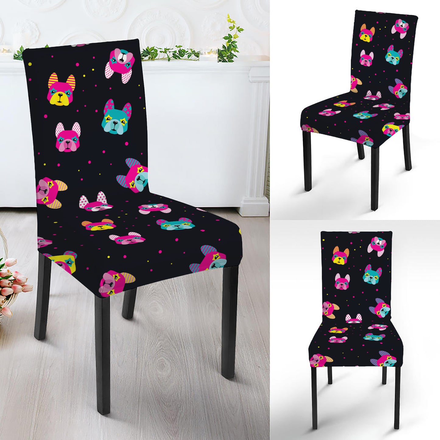 Colorful French Bulldog Print Dining Chair Slipcover