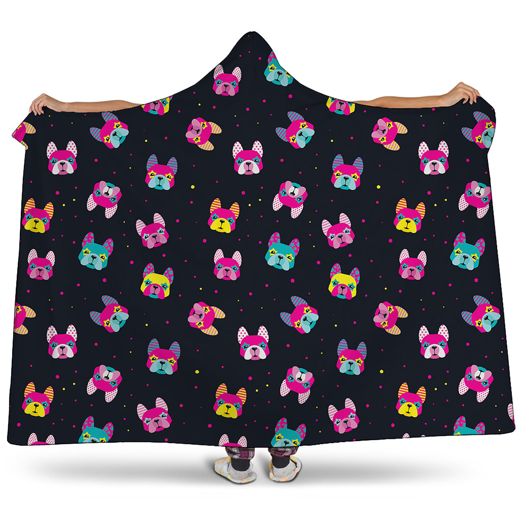 Colorful French Bulldog Print Hooded Blanket