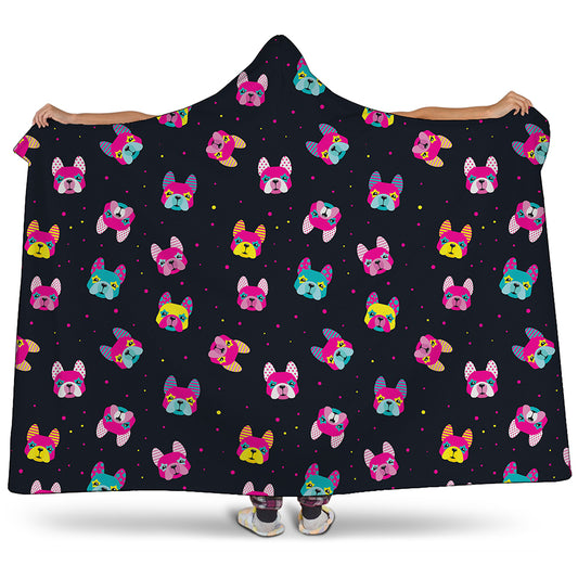 Colorful French Bulldog Print Hooded Blanket