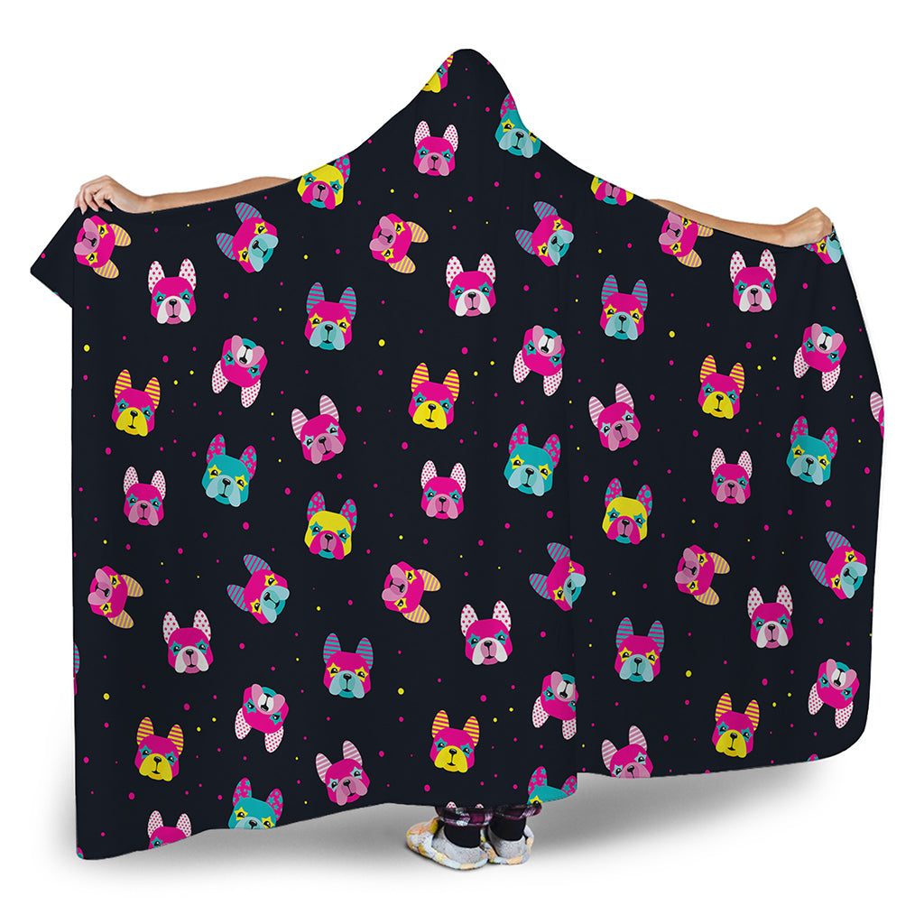 Colorful French Bulldog Print Hooded Blanket