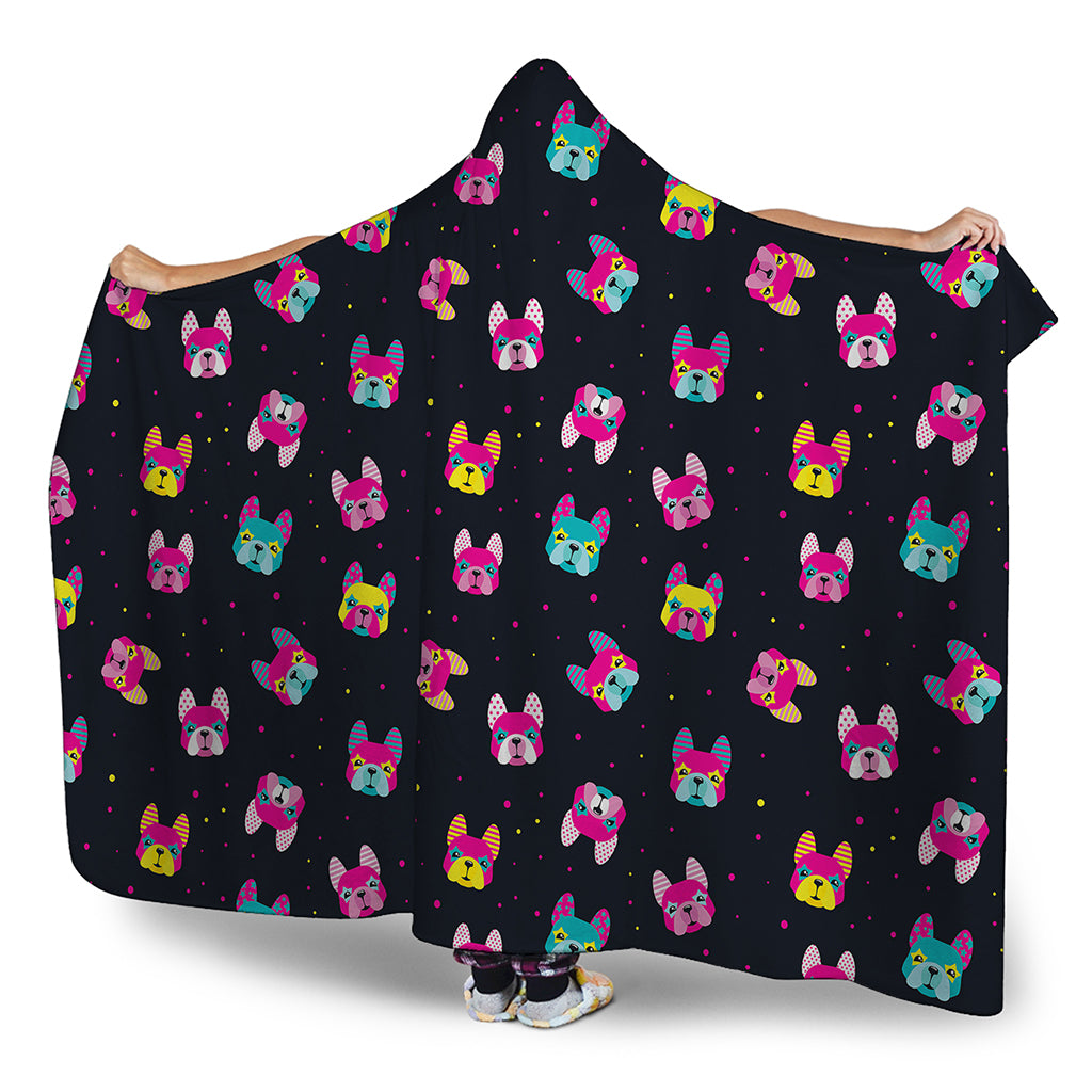 Colorful French Bulldog Print Hooded Blanket