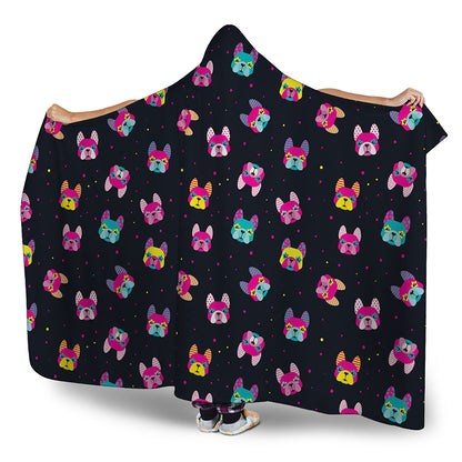Colorful French Bulldog Print Hooded Blanket