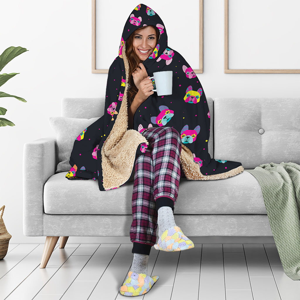 Colorful French Bulldog Print Hooded Blanket