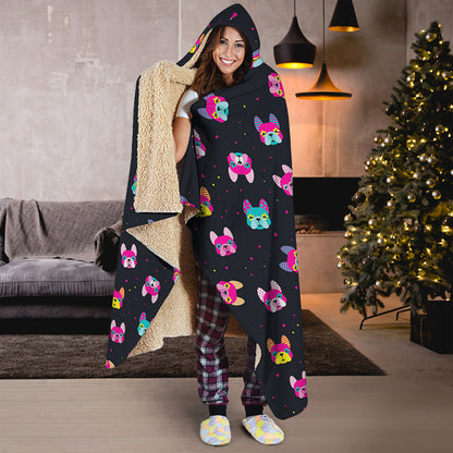 Colorful French Bulldog Print Hooded Blanket