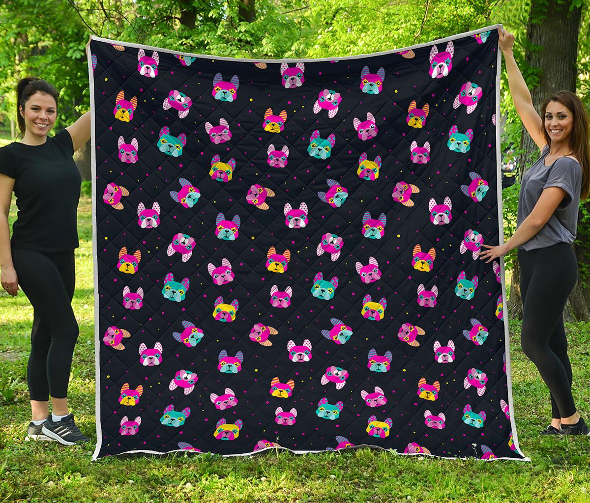 Colorful French Bulldog Print Quilt