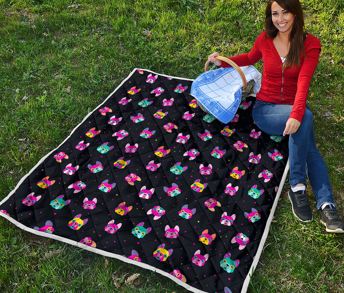 Colorful French Bulldog Print Quilt