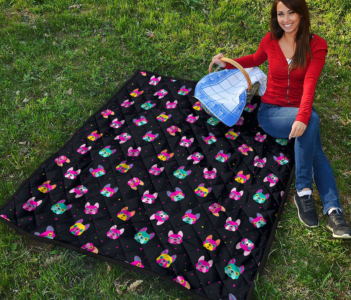 Colorful French Bulldog Print Quilt