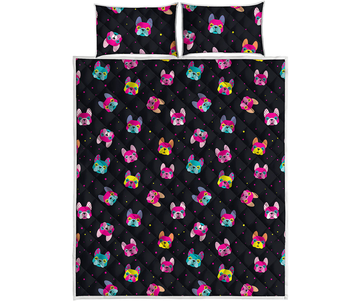 Colorful French Bulldog Print Quilt Bed Set