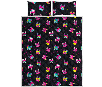 Colorful French Bulldog Print Quilt Bed Set