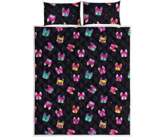 Colorful French Bulldog Print Quilt Bed Set