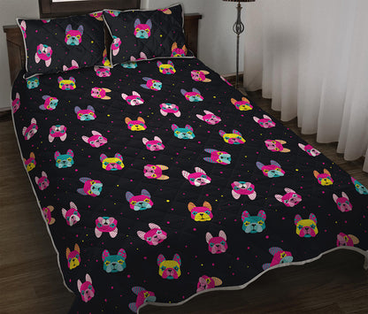 Colorful French Bulldog Print Quilt Bed Set