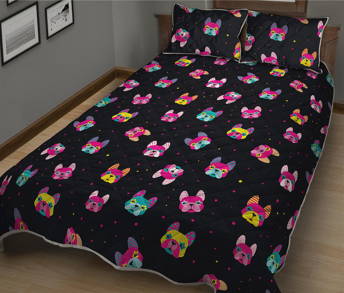 Colorful French Bulldog Print Quilt Bed Set